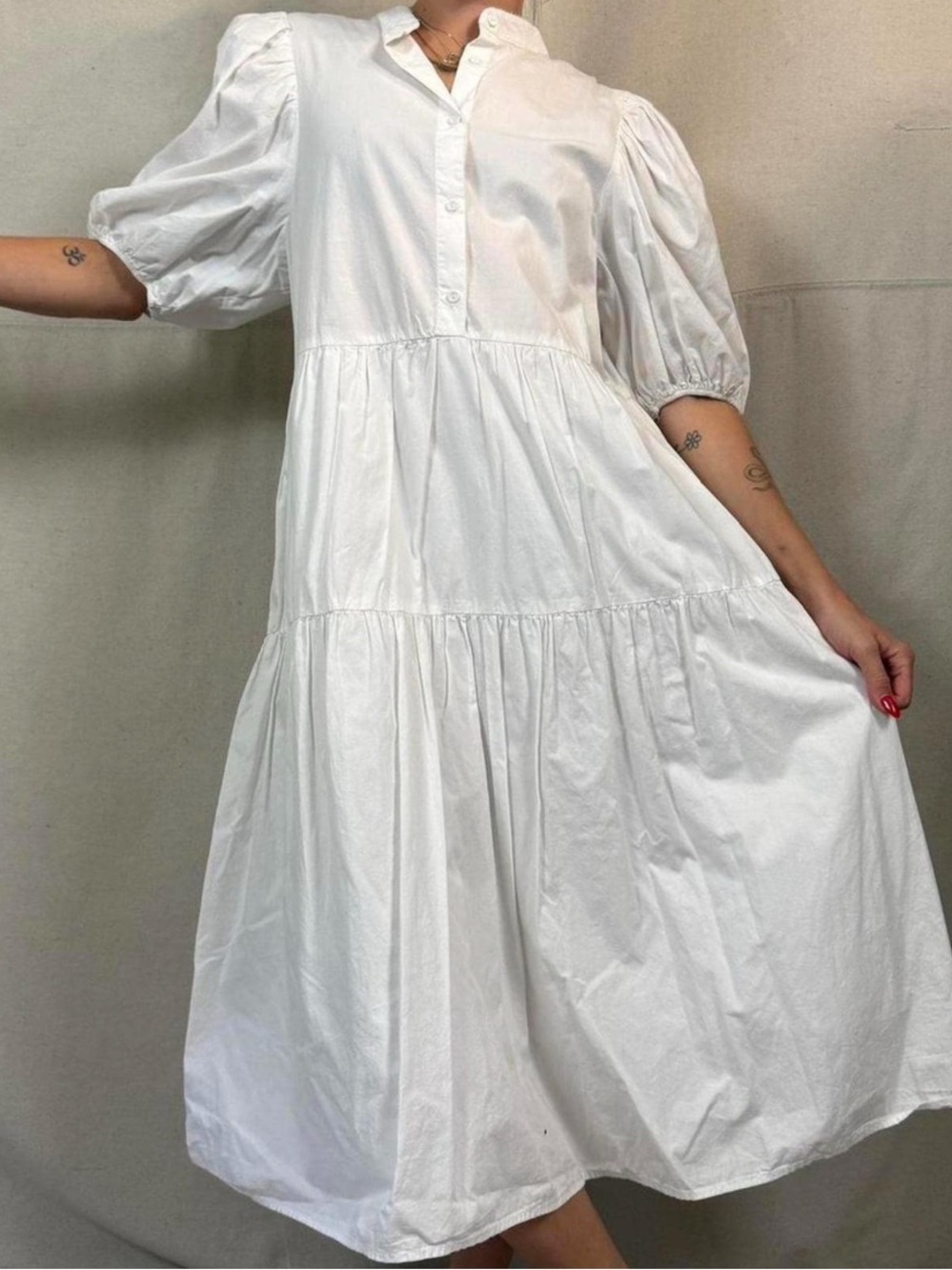 AMADI White Puff-Sleeve Tiered Maxi Dress - Brand Unspecified